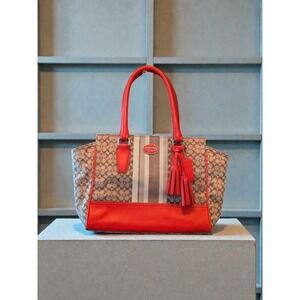 Coach Signature Legacy Stripe Purse In Beige And Orange